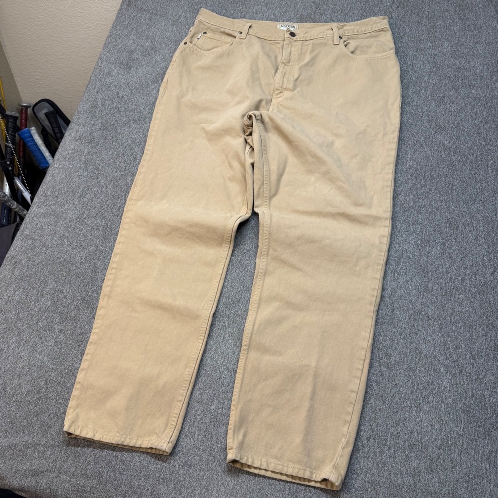 LL Bean Classic Fit Khaki Tan Cotton Straight Leg Pants Mens 42x32 220626